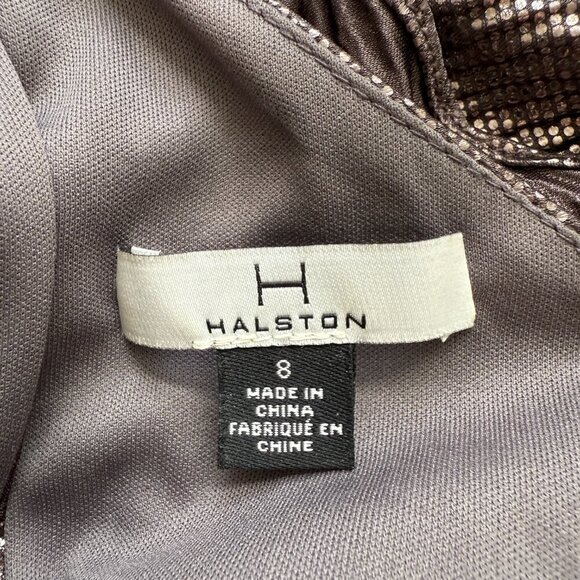 Halston Metallic Fit & Flare Midi Dress Women's 8 Gunmetal Silver Cocktail Party - Picture 12 of 14